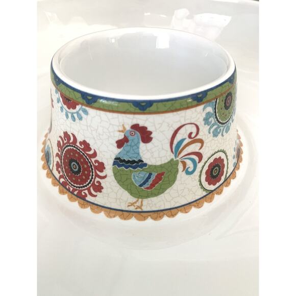 222 FIFTH Suzani Rooster 1 Piece Chip & Dip Serving Bowl Platter 14" Floral EUC - Picture 4 of 14